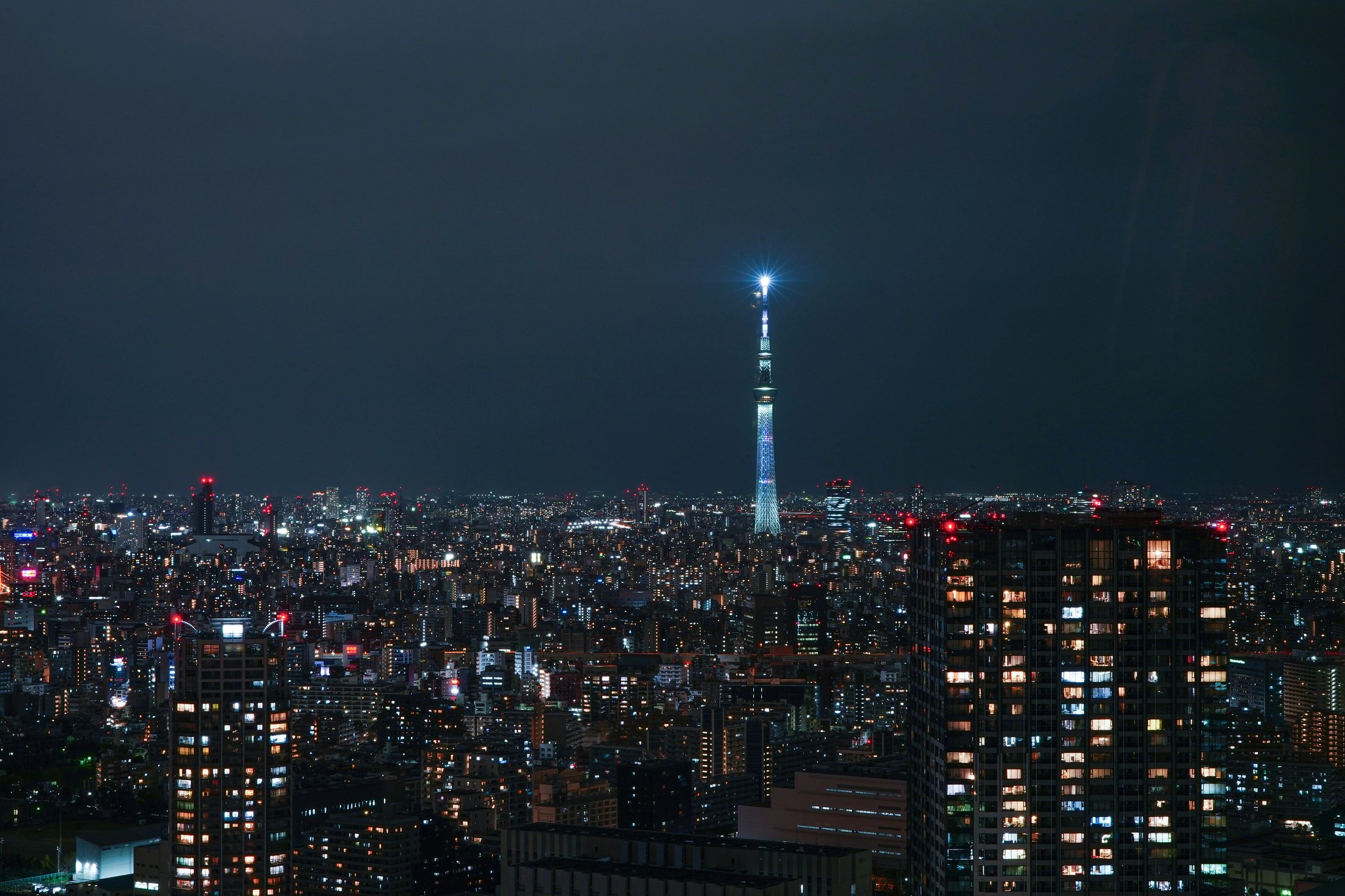 Tokyo skyline at night from a hotel window
